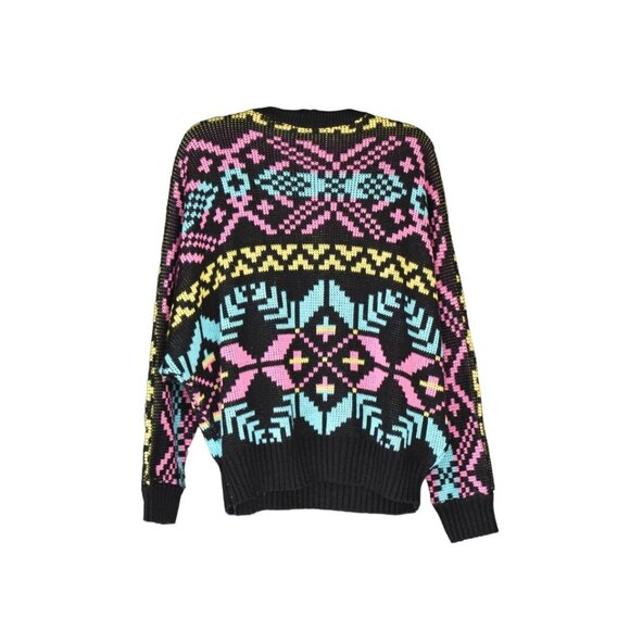 Vintage Women's In Design Black and Bright Pink Blue Yellow Geometric Over-size - Picture 2 of 4